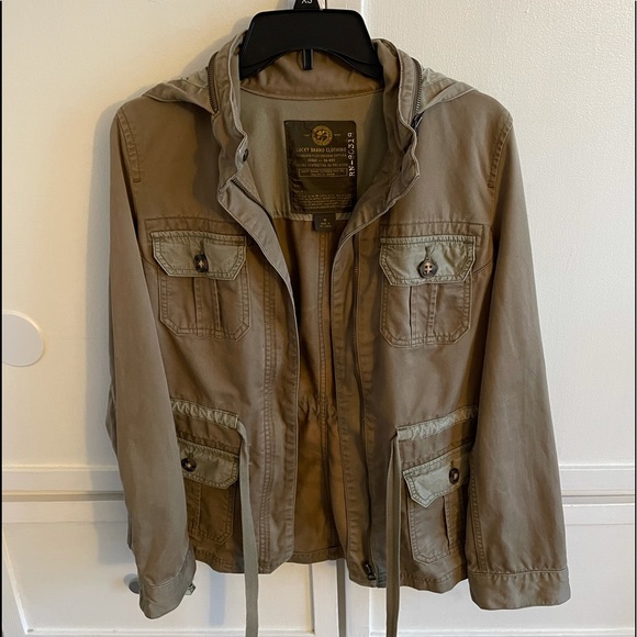 Lucky Brand Cargo Utility Jacket Fold Up Hoodie Full Front Zipper Size M - Picture 11 of 11